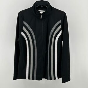 Masseys Full Zip Track Jacket Black Striped Mock Neck L Athletic Sporty Active
